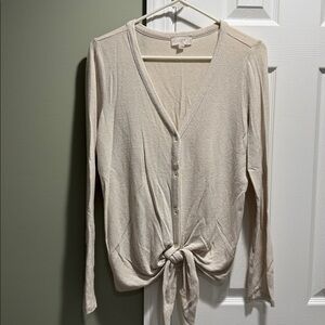 LOFT Beige Tie-Front Cardigan